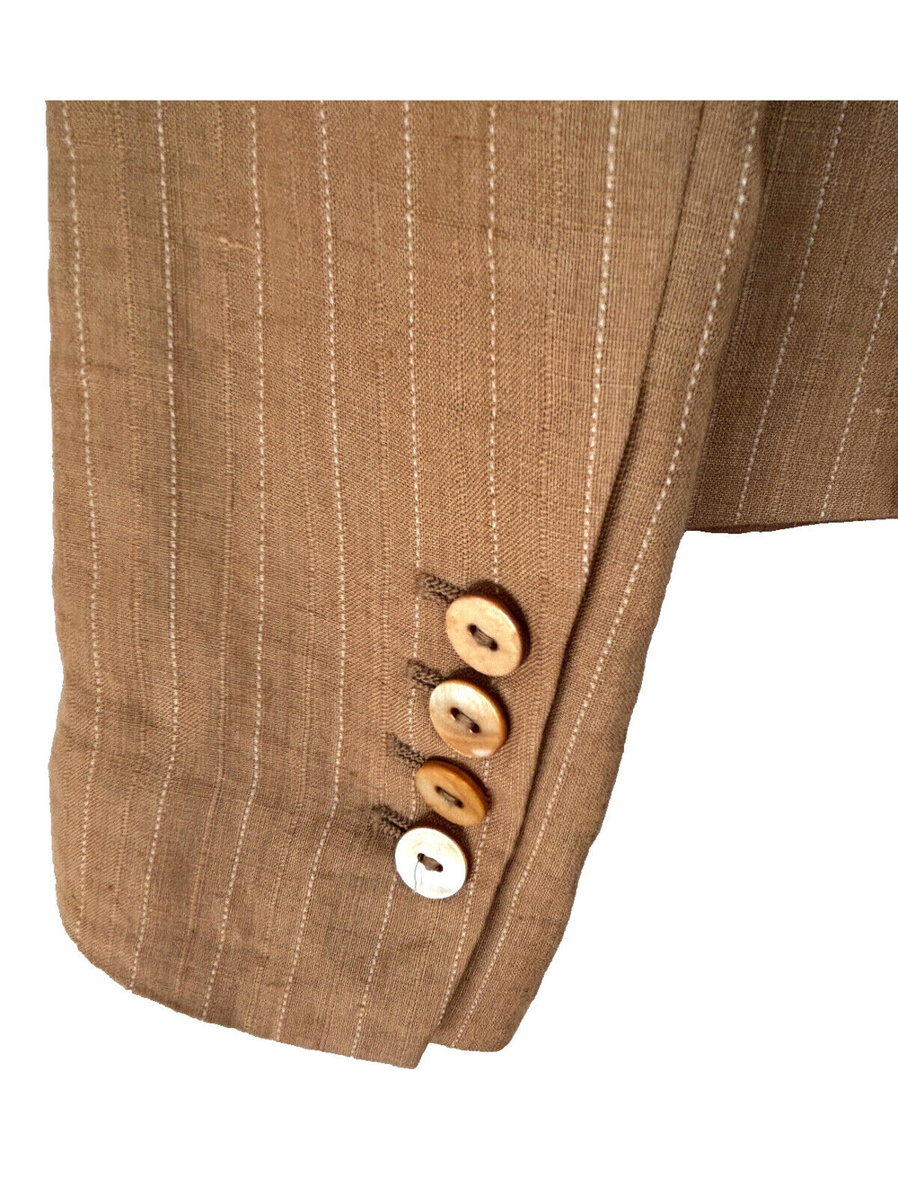 H&M Linen Blend Blazer Suit Jacket Striped Dark Cream Business Womens Size 4 - Picture 5 of 7